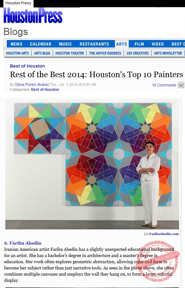 Houston Press 2014 Top 10 Painters Fariba Abedin